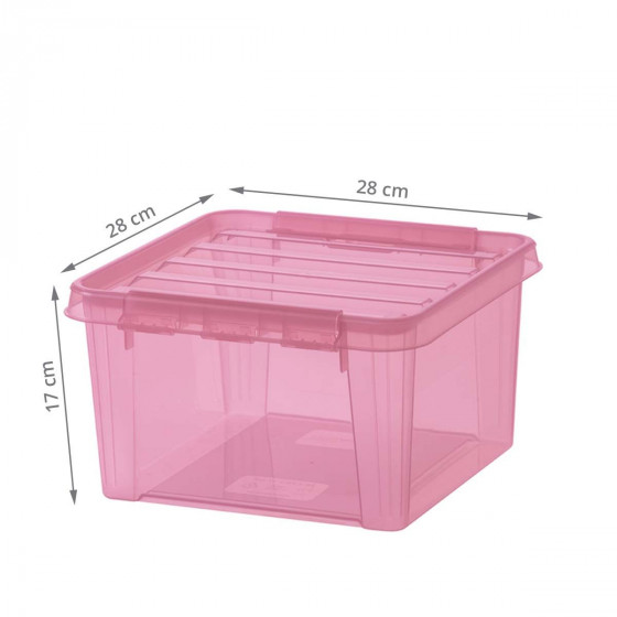 Boîte de rangement transparente rose 28x28