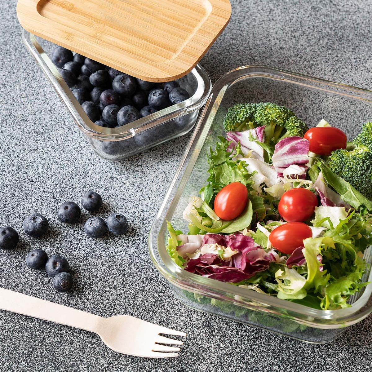 Boîte alimentaire en verre avec couvercle en bambou Boîte alimentaire en verre avec couvercle en bambou