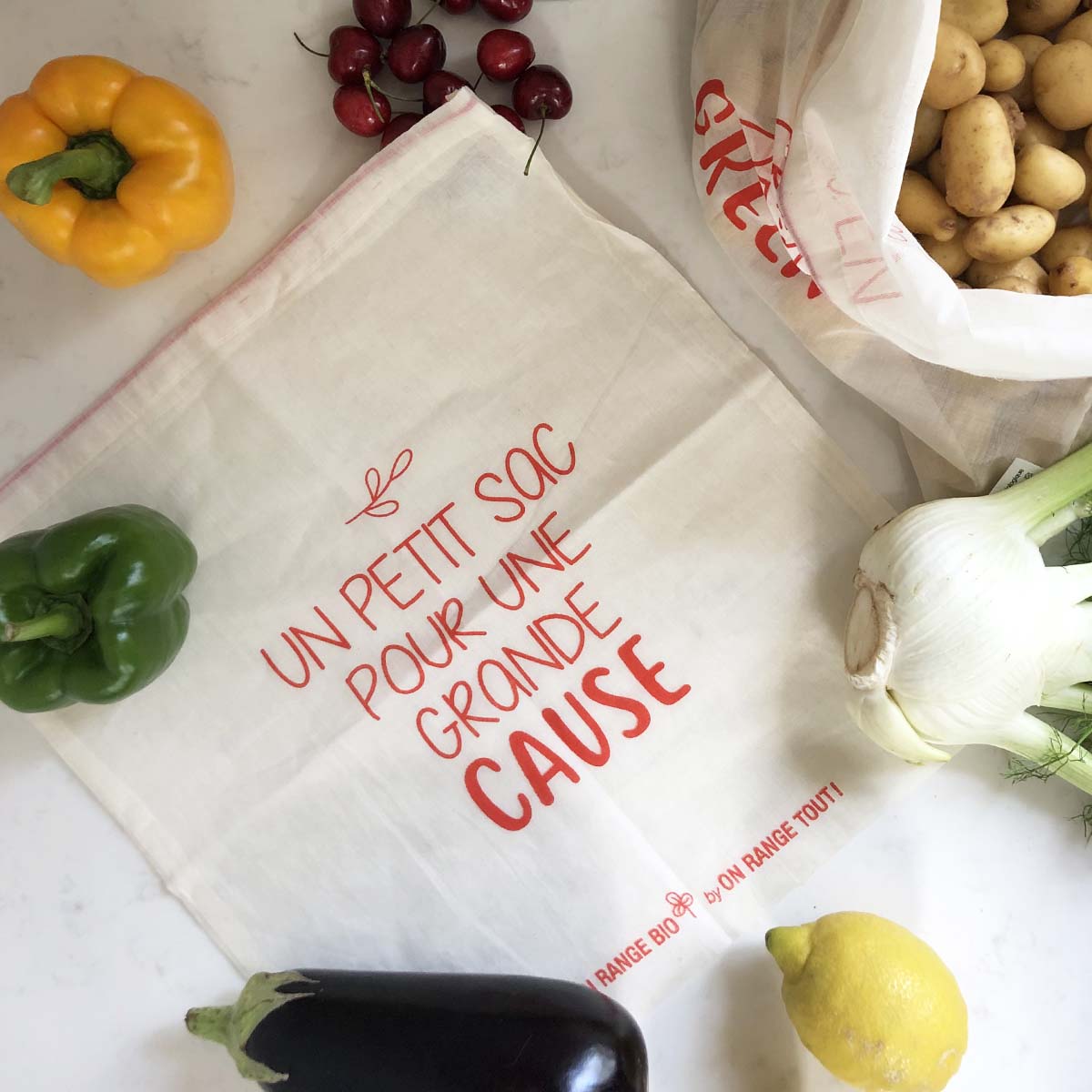 Sac à vrac en coton biologique pour fruits et légumes Sac à vrac en coton biologique pour fruits et légumes