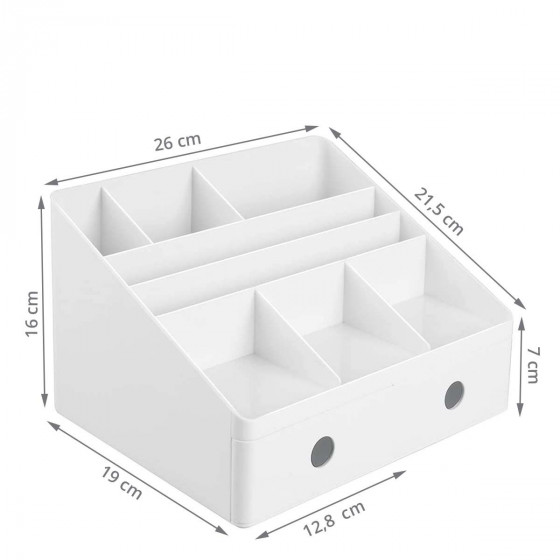 Organisateur De Bureau Blanc 7 Compartiments 2 Tiroirs