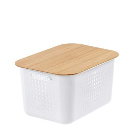 Panier de rangement en plastique recyclé avec couvercle en bambou - 13 litres