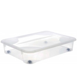 Grande boîte sous le lit à roulettes - Transparente - 60 litres