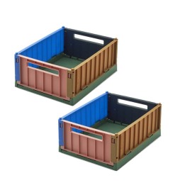 2 caisses pliables en plastique multicolore - 9,5x25x18