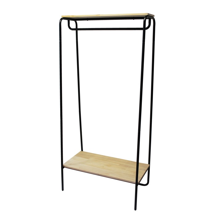 Armoire penderie étagère en métal et bois noir 80x45x170cm