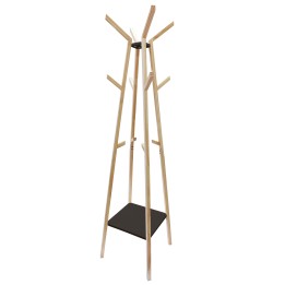 Porte-manteaux en pin 12 têtes et 1 étagère noire L47 x l47 x H170