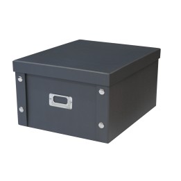 Box and beyond - Boîte de Rangement en Carton BURO avec Couvercle Gris - Organisateur Pratique et Robuste - 28 x 35 x 18 cm
