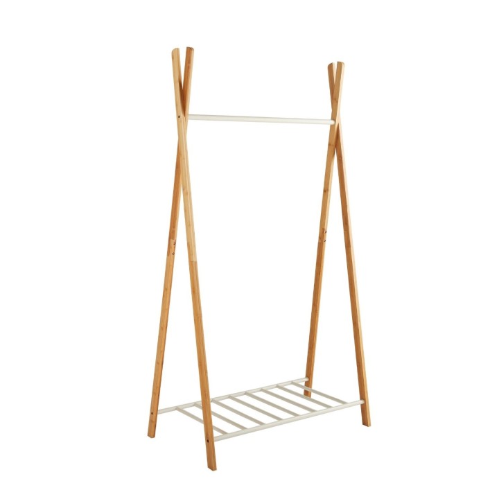 Portant à vêtements en bambou naturel et métal 93 x 50 x 173 cm