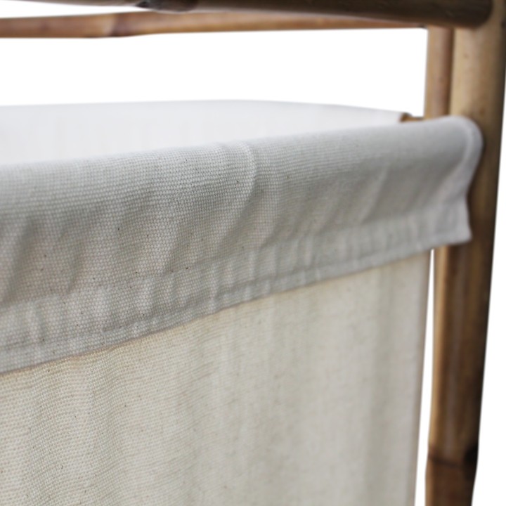 Paravent d'intérieur en tissu blanc et bambou
