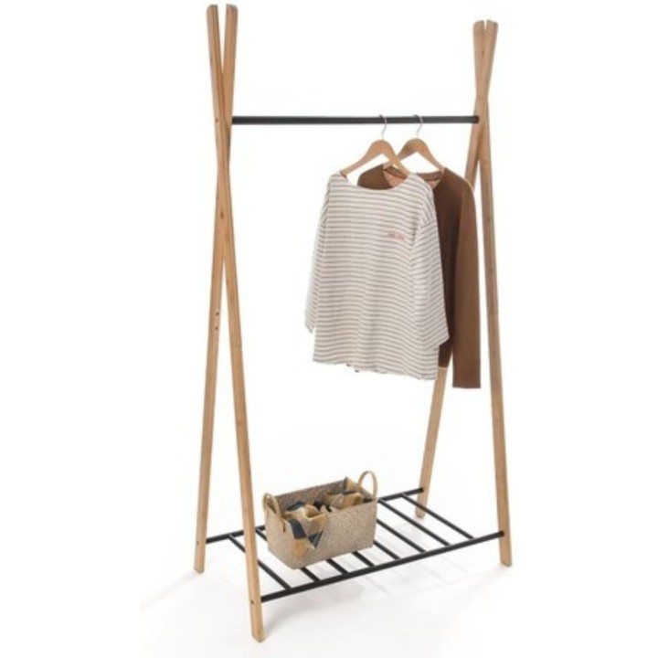 Portant à vêtements en bambou naturel et métal 93 x 50 x 173 cm