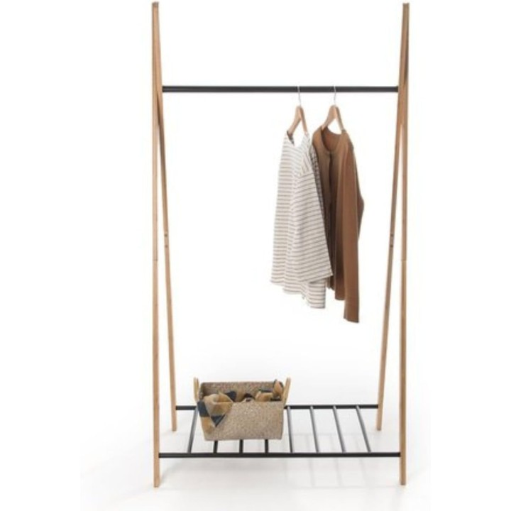 Portant à vêtements en bambou naturel et métal 93 x 50 x 173 cm