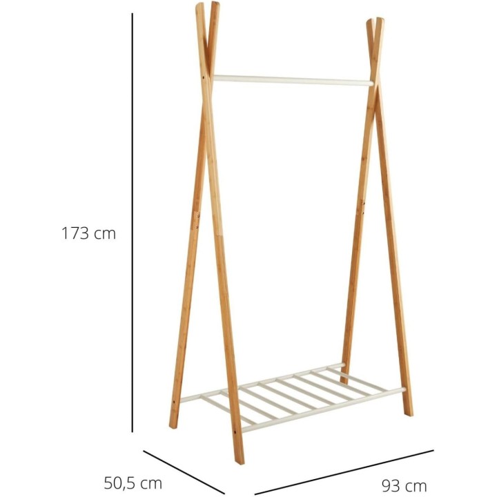 Portant à vêtements en bambou naturel et métal 93 x 50 x 173 cm