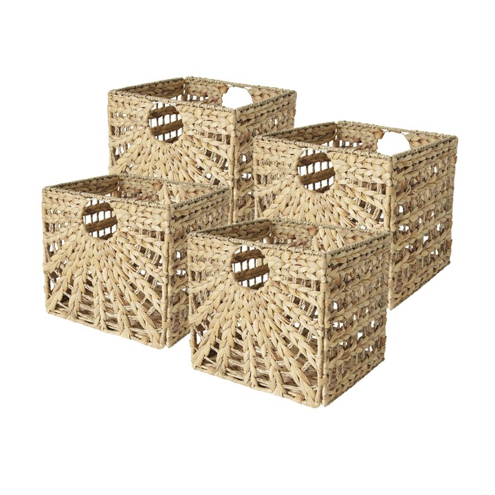 Panier de rangement pliables en jonc de mer naturel motif soleil 31 x 31 x 31 cm