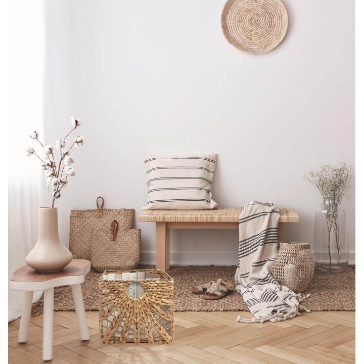 Panier de rangement pliables en jonc de mer naturel motif soleil 31 x 31 x 31 cm