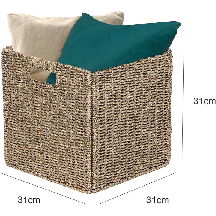 Panier de rangement pliables en jonc de mer naturel 31 x 31 x 31 cm