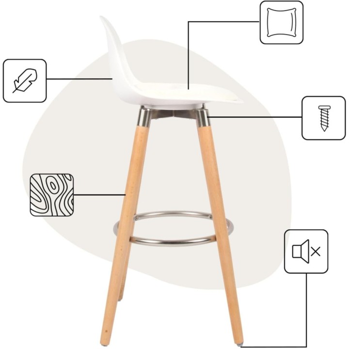 Tabouret de bar avec pieds en bois de hêtre 39,5 x 44 x 91 cm