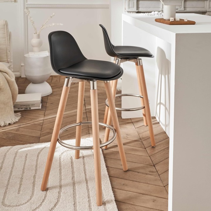 Tabouret de bar avec pieds en bois de hêtre 39,5 x 44 x 91 cm