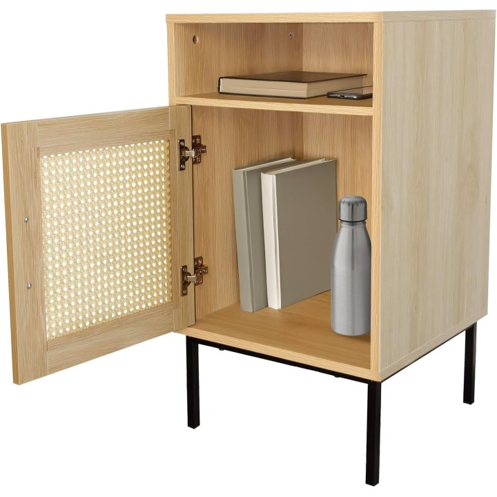 Table de chevet avec porte cannage effet bois naturel 40 x 40 x 69 cm