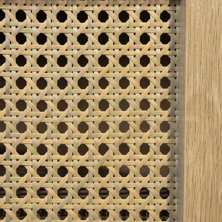 Table de chevet avec porte cannage effet bois naturel 40 x 40 x 69 cm