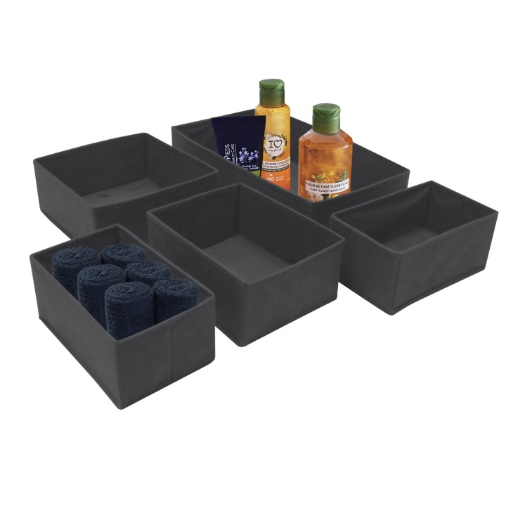 Lot de 5 organisateurs de tiroirs en tissu noir 44 x 25 x 11 cm
