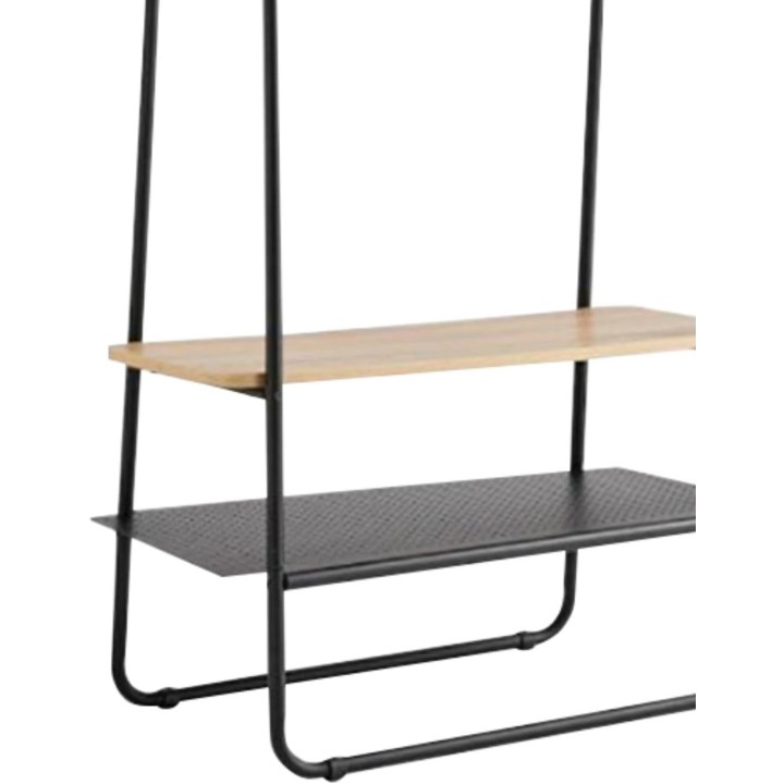 Portant à vêtements avec 2 étagères en métal noir et bois naturel 80 x 40 x 170 cm