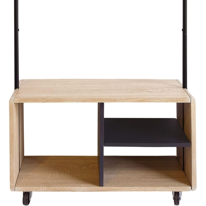 Portant à vêtements en métal noir et bois naturel avec roulettes 72 x 31 x 153 cm