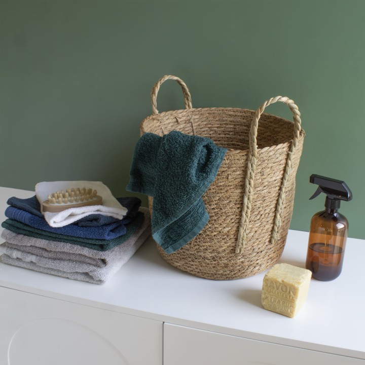 Panier de rangement avec poignée en jonc de mer naturel