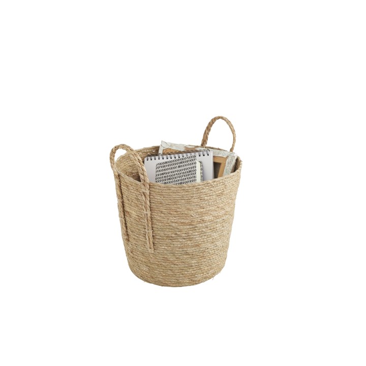 Panier de rangement avec poignée en jonc de mer naturel