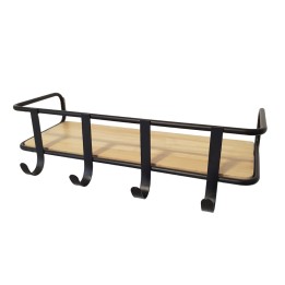 Porte-manteaux mural étagère métal noir et bois 41,5 x 20 x 11 cm