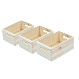 Lot 3 caisses de rangement en pin 30 x 20 x 14 cm