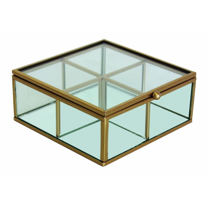 Boîte à bijoux en verre dorée 15x15x5,5 cm