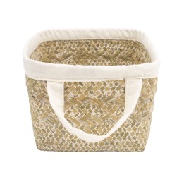 Panier en jonc de mer et polycoton 25x19x15 cm