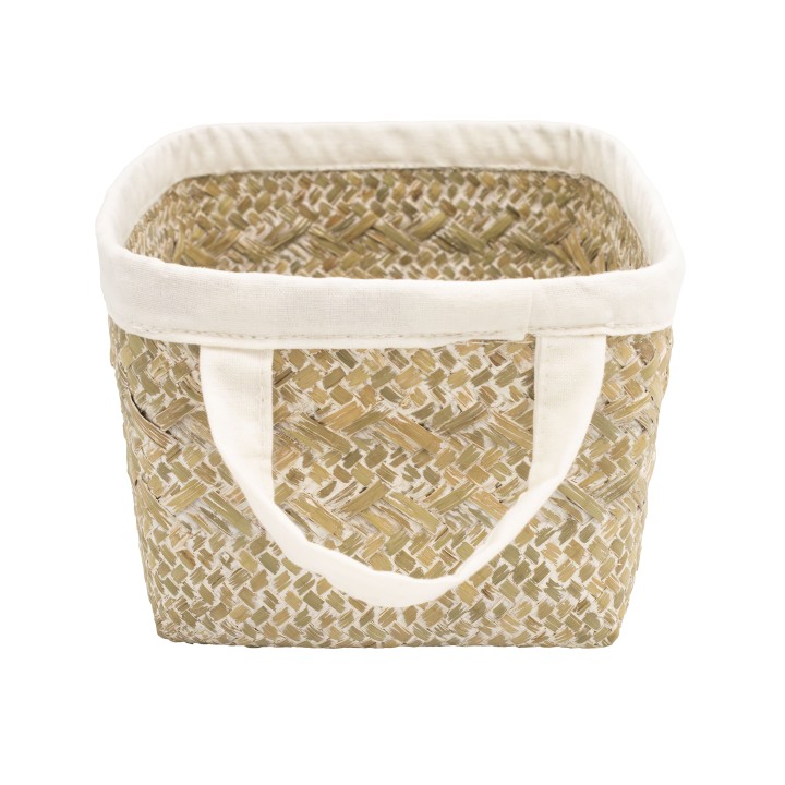 Panier en jonc de mer et polycoton 25x19x15 cm