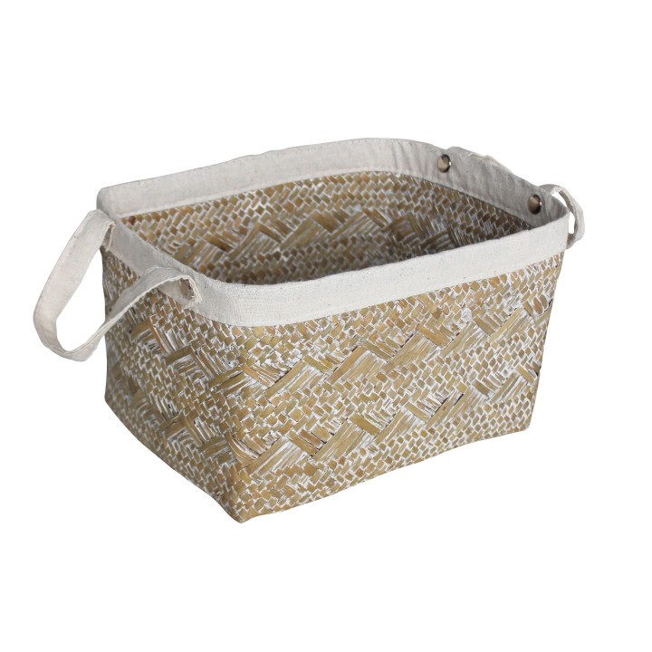 Panier en jonc de mer et polycoton 25x19x15 cm