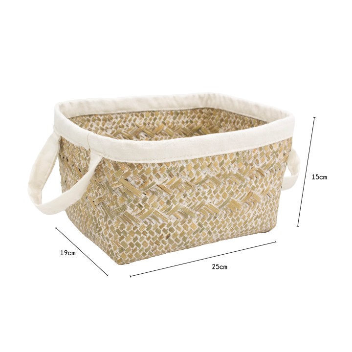 Panier en jonc de mer et polycoton 25x19x15 cm