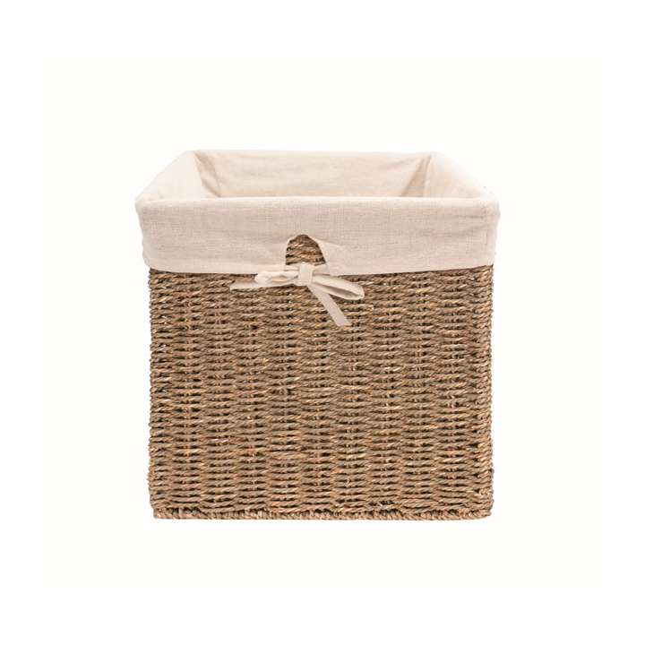 Panier cube de rangement en jonc de mer avec doublure