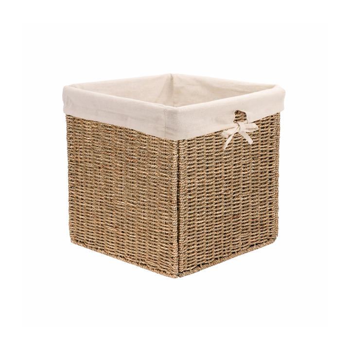 Panier cube de rangement en jonc de mer avec doublure