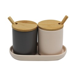 2 pots à épices en céramique et bambou