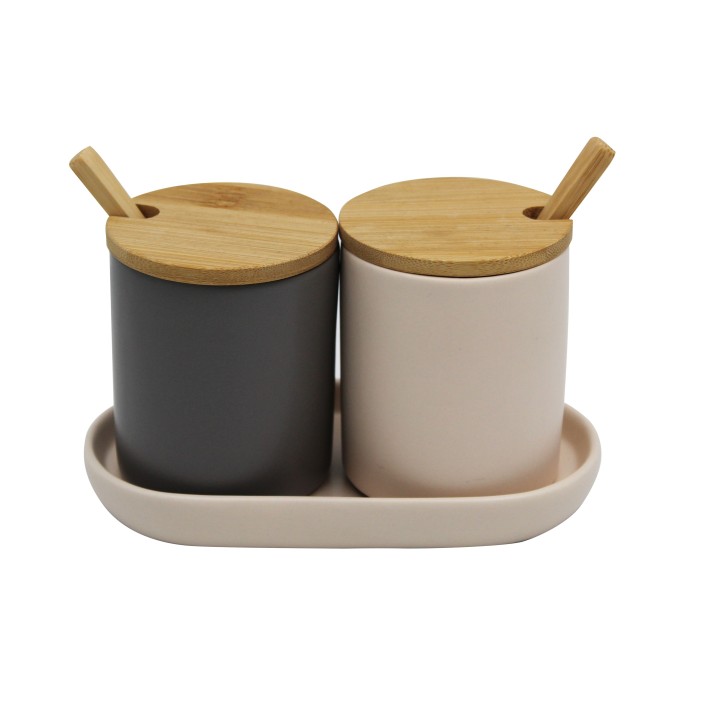 2 pots à épices en céramique et bambou