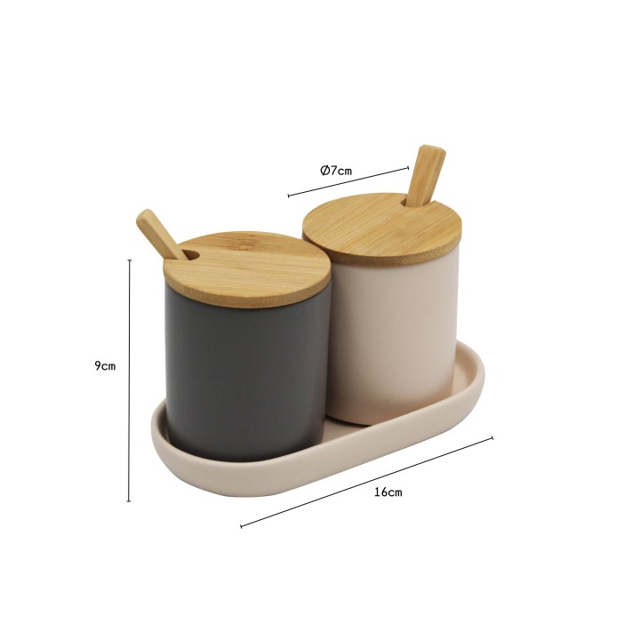 2 pots à épices en céramique et bambou