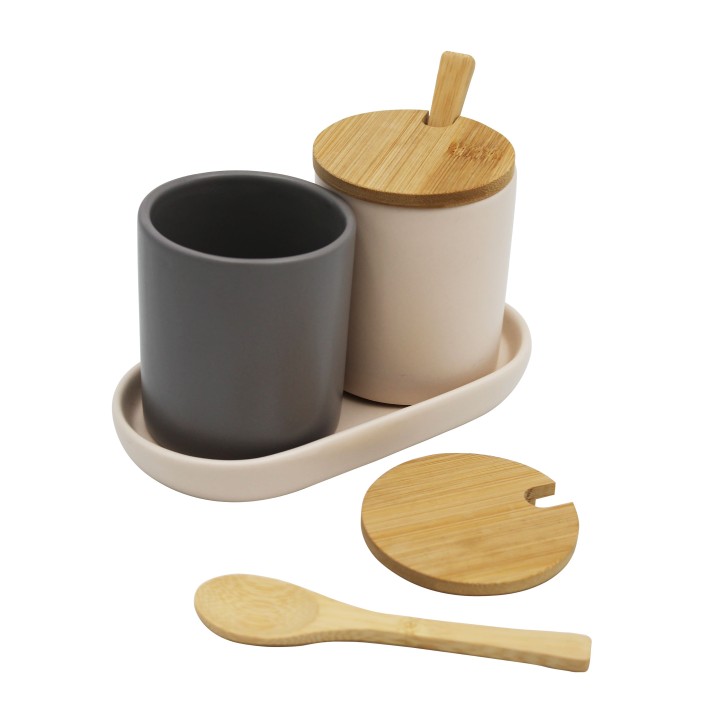 2 pots à épices en céramique et bambou