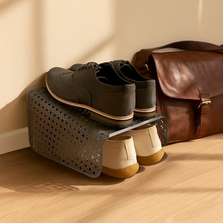 Range-chaussures en métal cannage gris anthracite