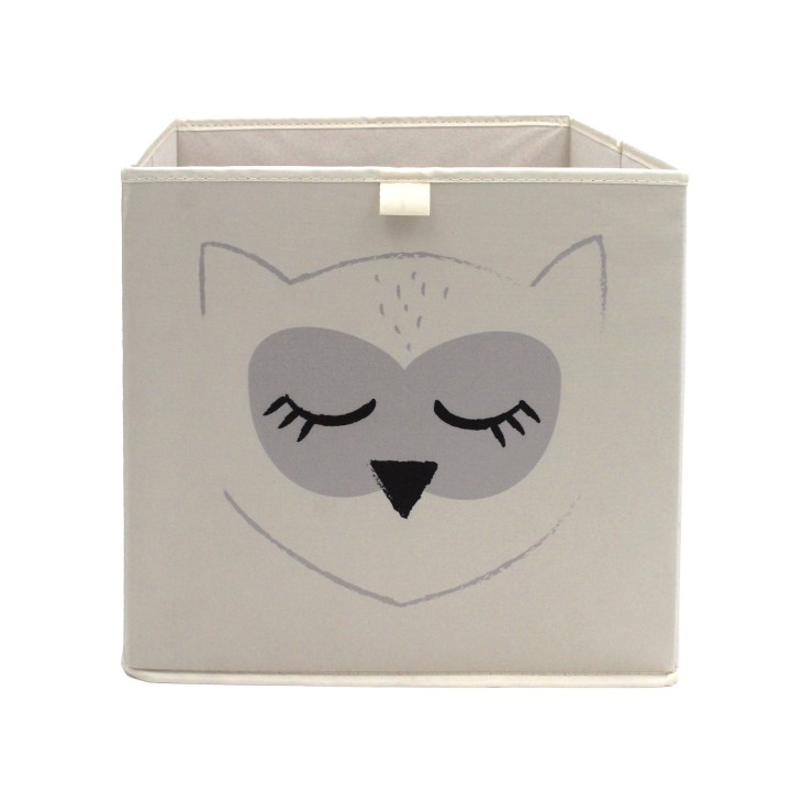 Cube de rangement en polycoton motif hibou