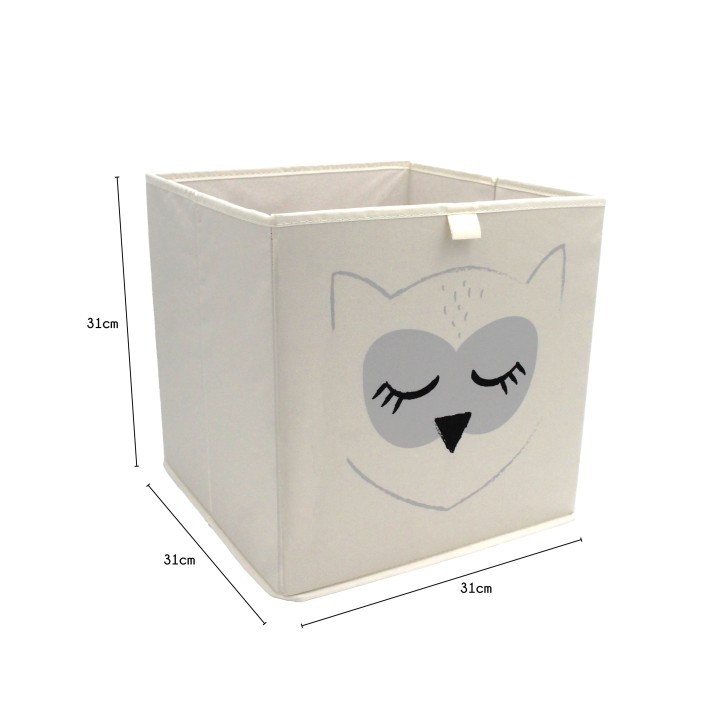 Cube de rangement en polycoton motif hibou