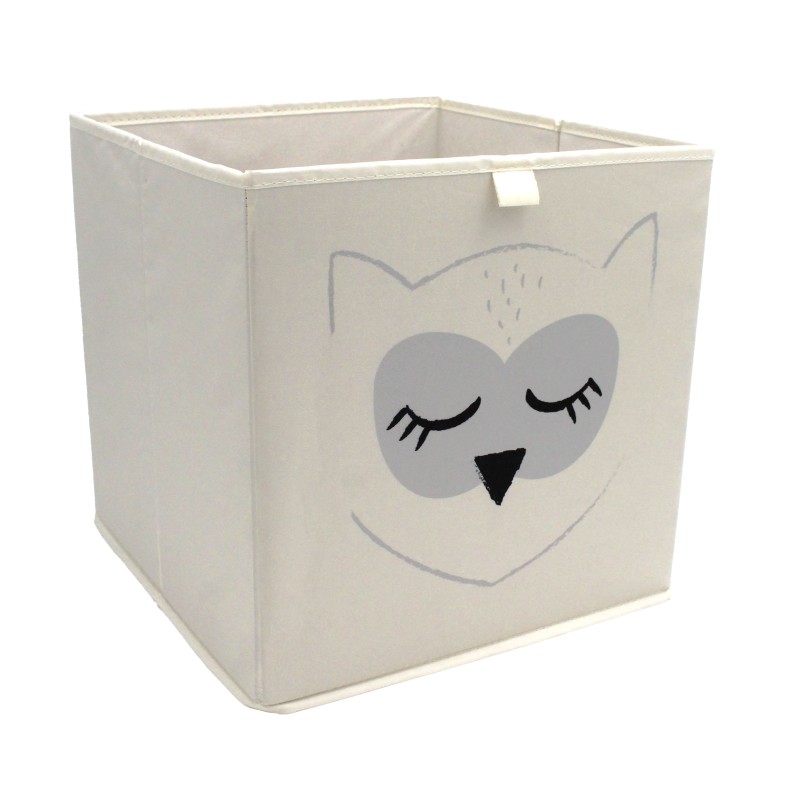 Detail of Cube de rangement en polycoton motif hibou