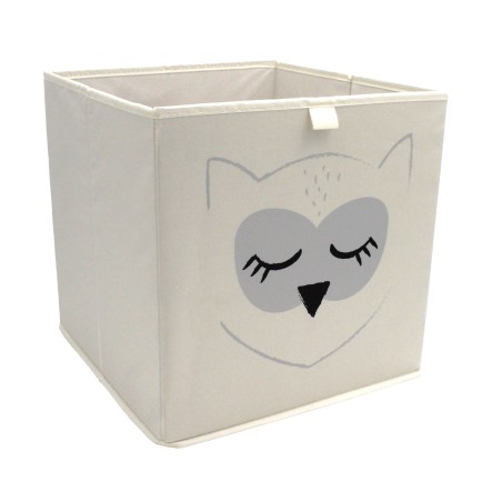 Detail of Cube de rangement en polycoton motif hibou