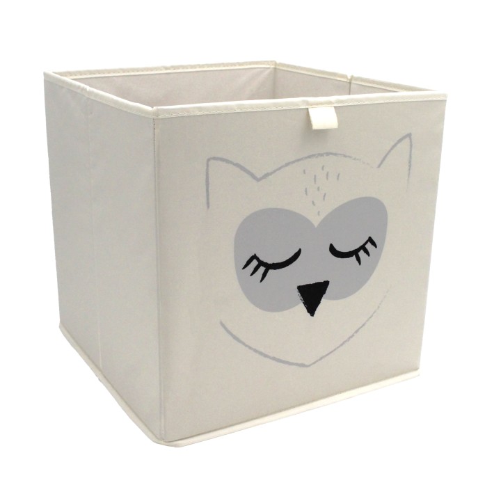 Cube de rangement en polycoton motif hibou