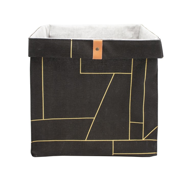 Panier de rangement en polycoton noir et doré