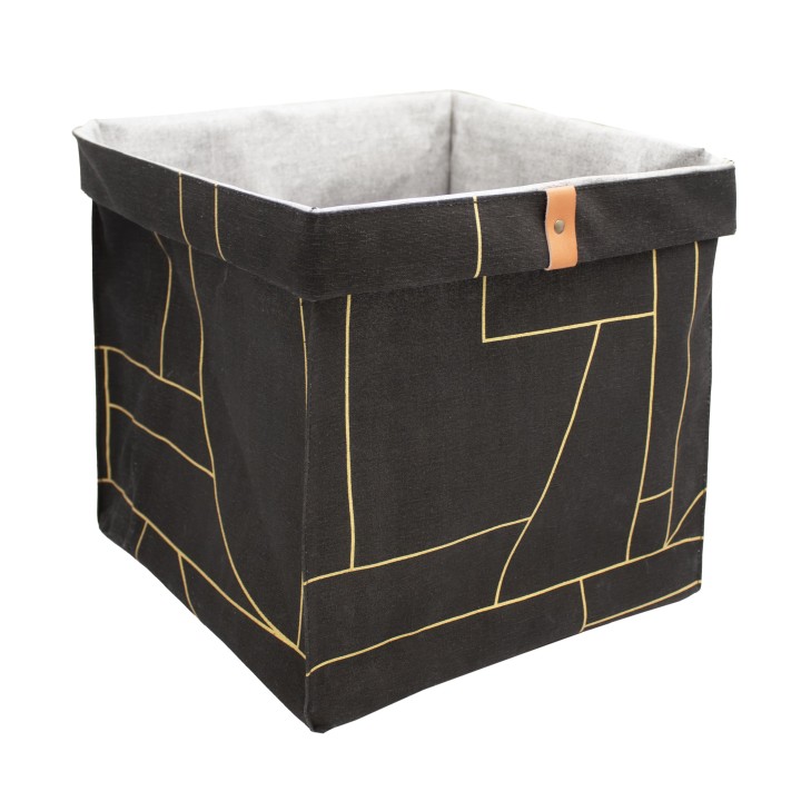Panier de rangement en polycoton noir et doré