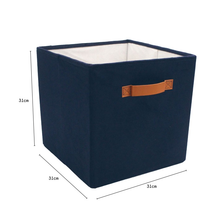 Cube de rangement bleu marine avec poignée marron