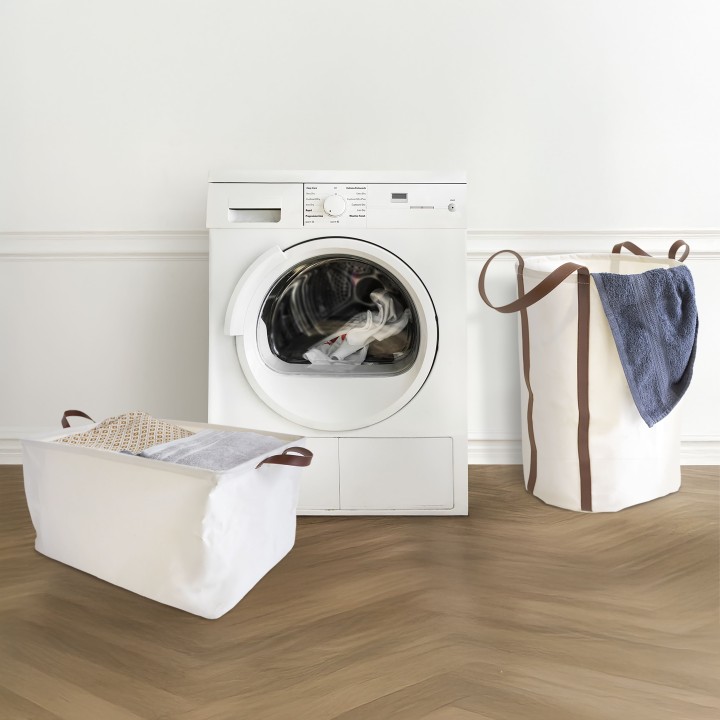 Panier à linge propre en polycoton avec poignées marron